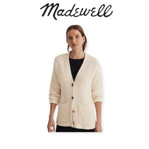 Madewell Cream Cotton Blend Cardigan Sweater Relaxed Fit V Neck Knit Top Soft